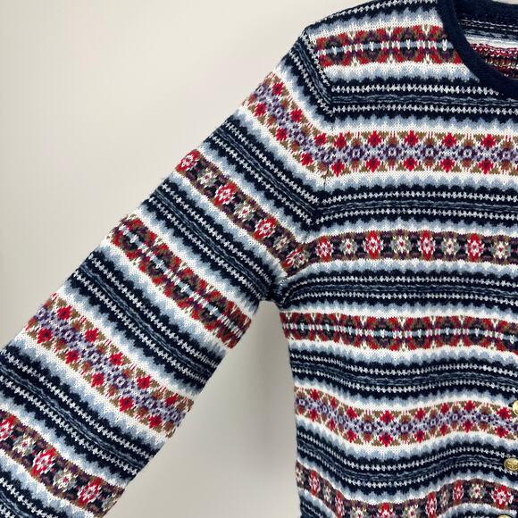 J.Crew Fair Isle Lady Jacket Boiled Wool Blend Gold Buttons Preppy Navy M NWT - Picture 14 of 15